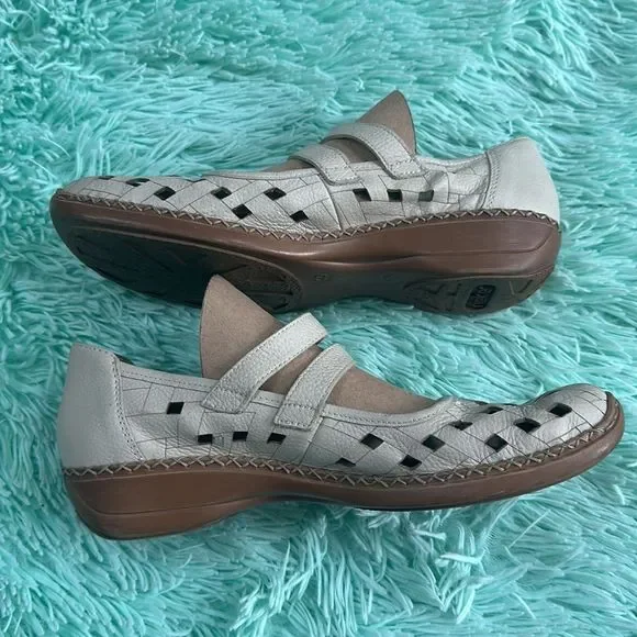 RIEKER Antistress Basketweave White Leather Comfort Mary Janes Sz 40 - Picture 6 of 6